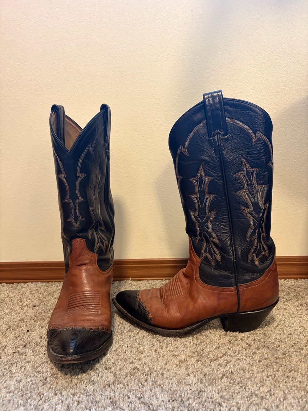 Tony Lama Two-Tone Brown & Black Leather Cowboy Boots